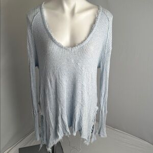 Free People Sunset Park light blue waffle knit high-low v-neck top